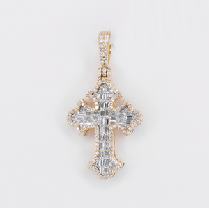 10k Gold Baguette Diamond Cross Pendant - 60621
