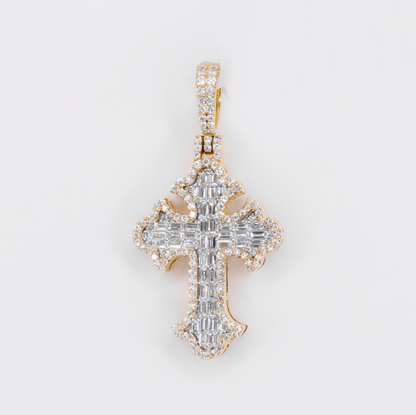 10k Gold Baguette Diamond Cross Pendant - 60621