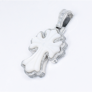14k Solid White Gold Diamond Divine Radiance Cross - 60578