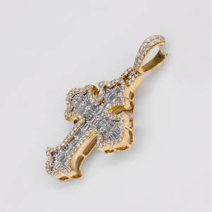 10k Gold Baguette Diamond Cross Pendant - 60621