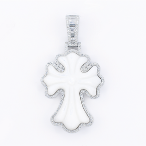 14k Solid White Gold Diamond Divine Radiance Cross - 60578