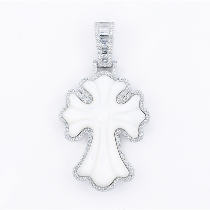 14k Solid White Gold Diamond Divine Radiance Cross - 60578