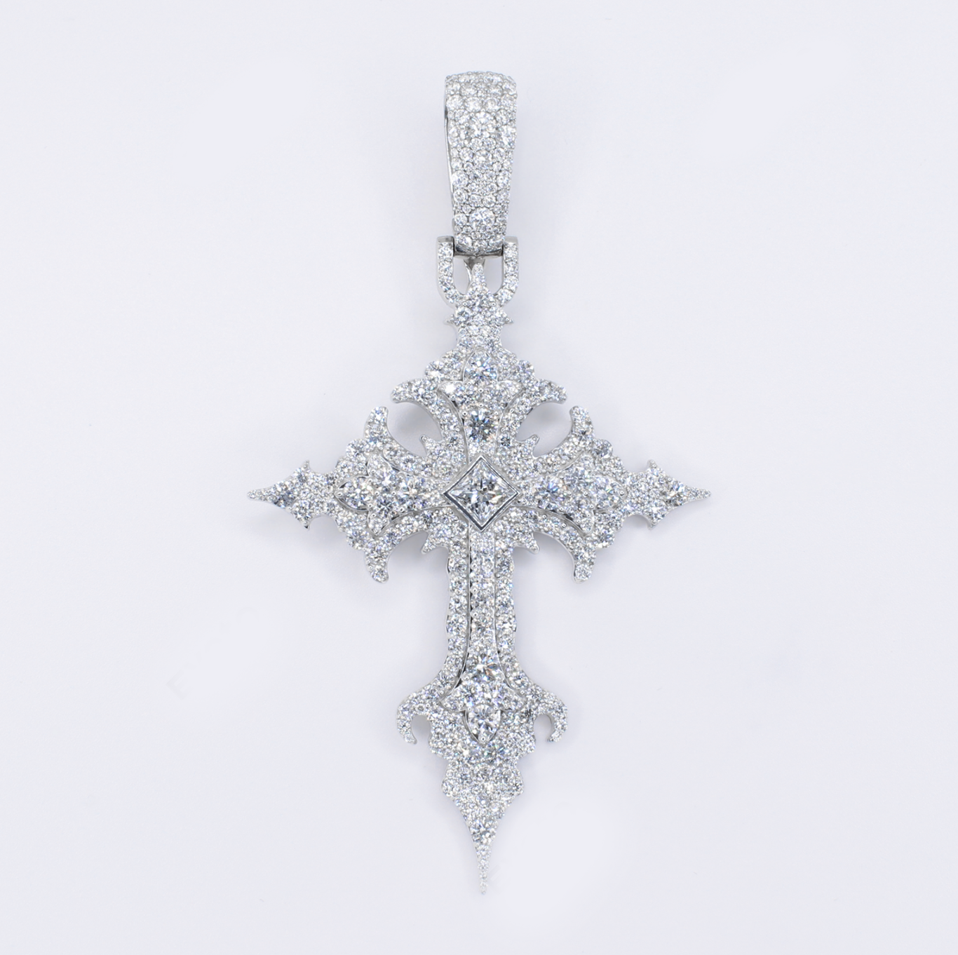 925 Silver VVS Lab Diamond Cathedral Cross Pendant - 60634