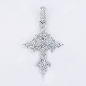 925 Silver VVS Lab Diamond Cathedral Cross Pendant - 60634