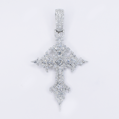 925 Silver VVS Lab Diamond Cathedral Cross Pendant - 60634