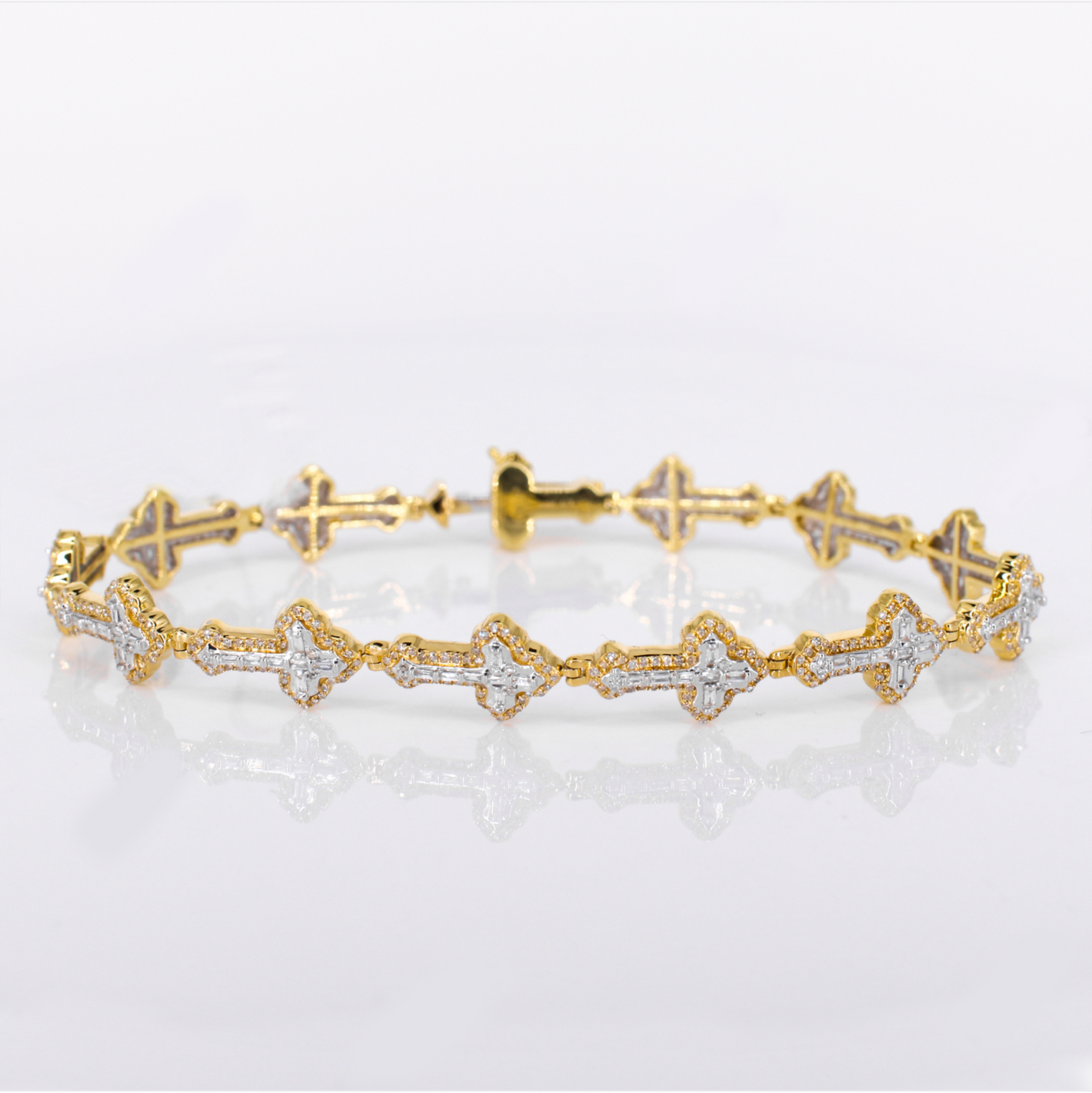 10k Gold Baguette Diamond Cluster Cross Bracelet - 20223