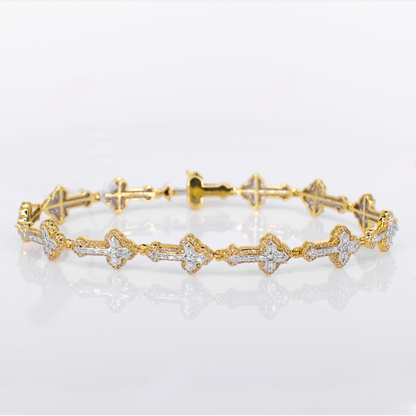 10k Solid Gold Baguette Diamond Cluster Cross Bracelet - 20223