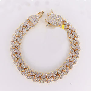 10k Solid Yellow Gold 12mm Lab VVS Diamond Cuban Bracelet - 20199