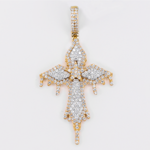 14k Solid Gold VS Diamond Dripping Cross Pendant - 60588
