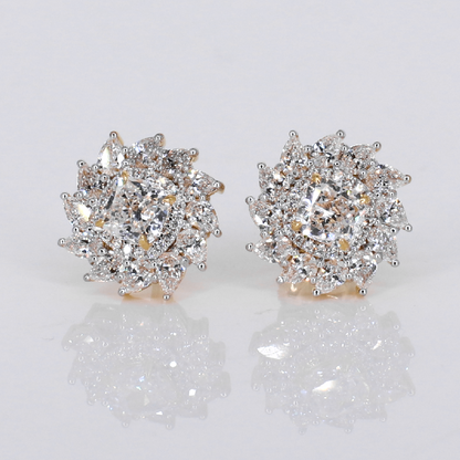 14k Solid Gold 12.5mm Lab Diamond Sunflare Earrings - 50309