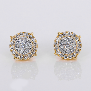 14k Solid Gold Lab Diamond 12mm 3D Cluster Earrings - 50291