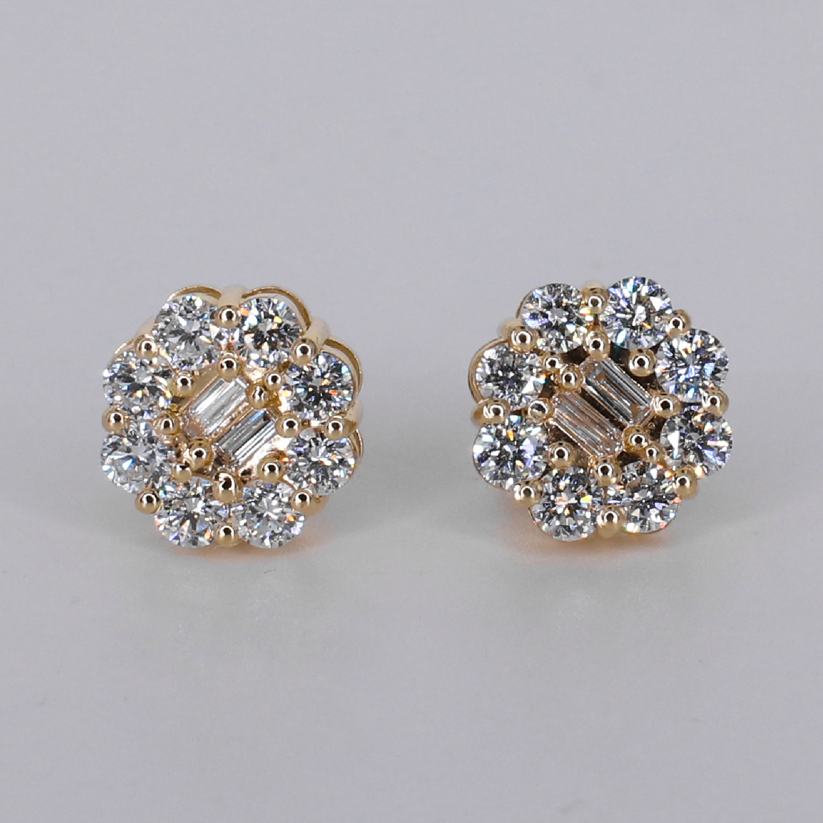 14k Solid Gold 10.4mm VVS Lab Diamond Flower Earrings - 50353