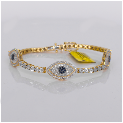 10k Gold Diamond 3 Evil Eye Tennis Illusion Bracelet - 20224