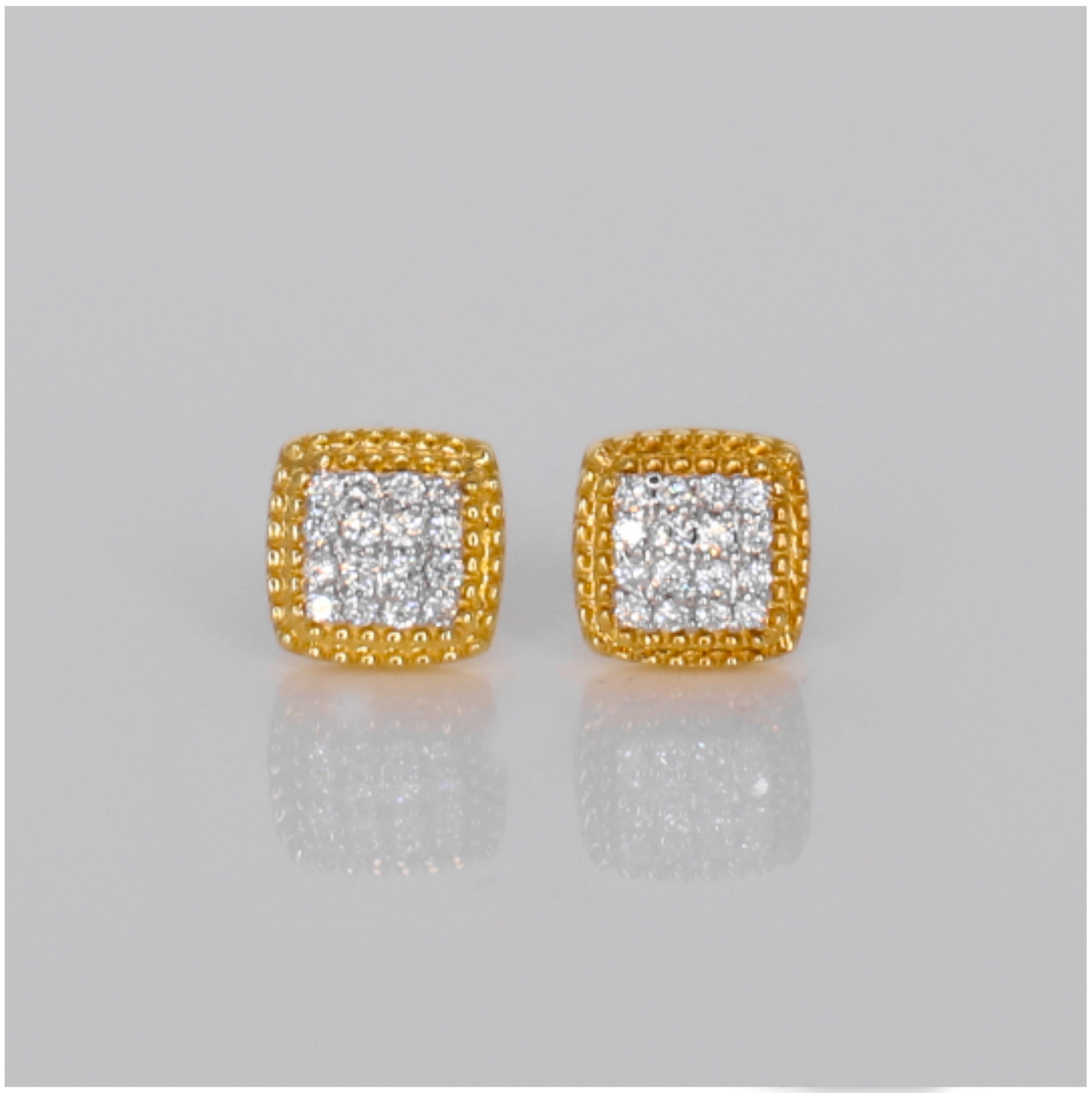 14k Solid Gold 8mm Diamond Square Earrings - 50303