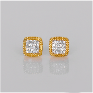 14k Solid Gold 8mm Diamond Square Earrings - 50303