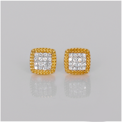 14k Solid Gold 8mm Diamond Square Earrings - 50303