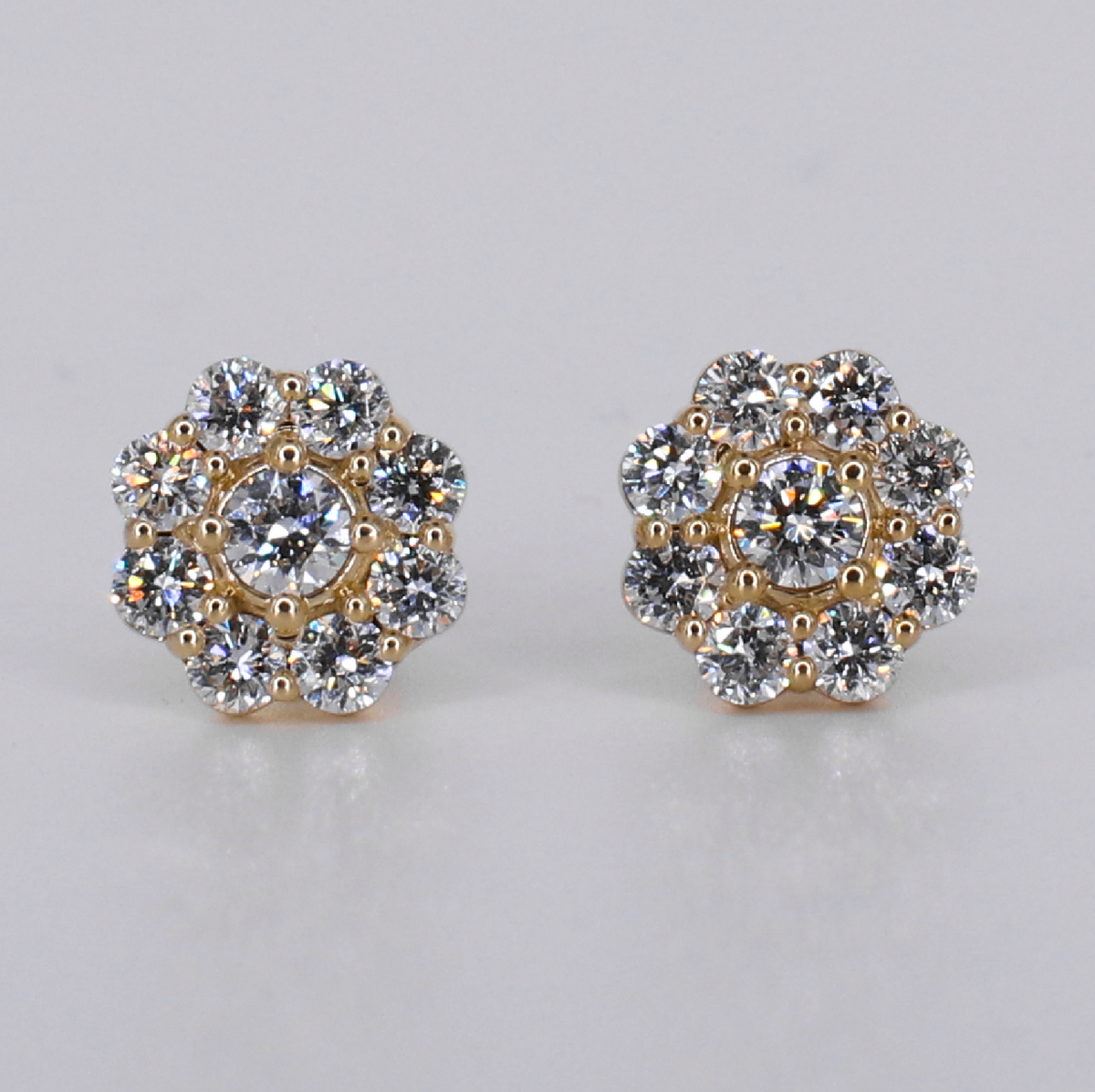 10k Solid Gold VVS Lab Diamond 11mm Flower Earrings - 50340