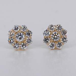10k Solid Gold VVS Lab Diamond 11mm Flower Earrings - 50340