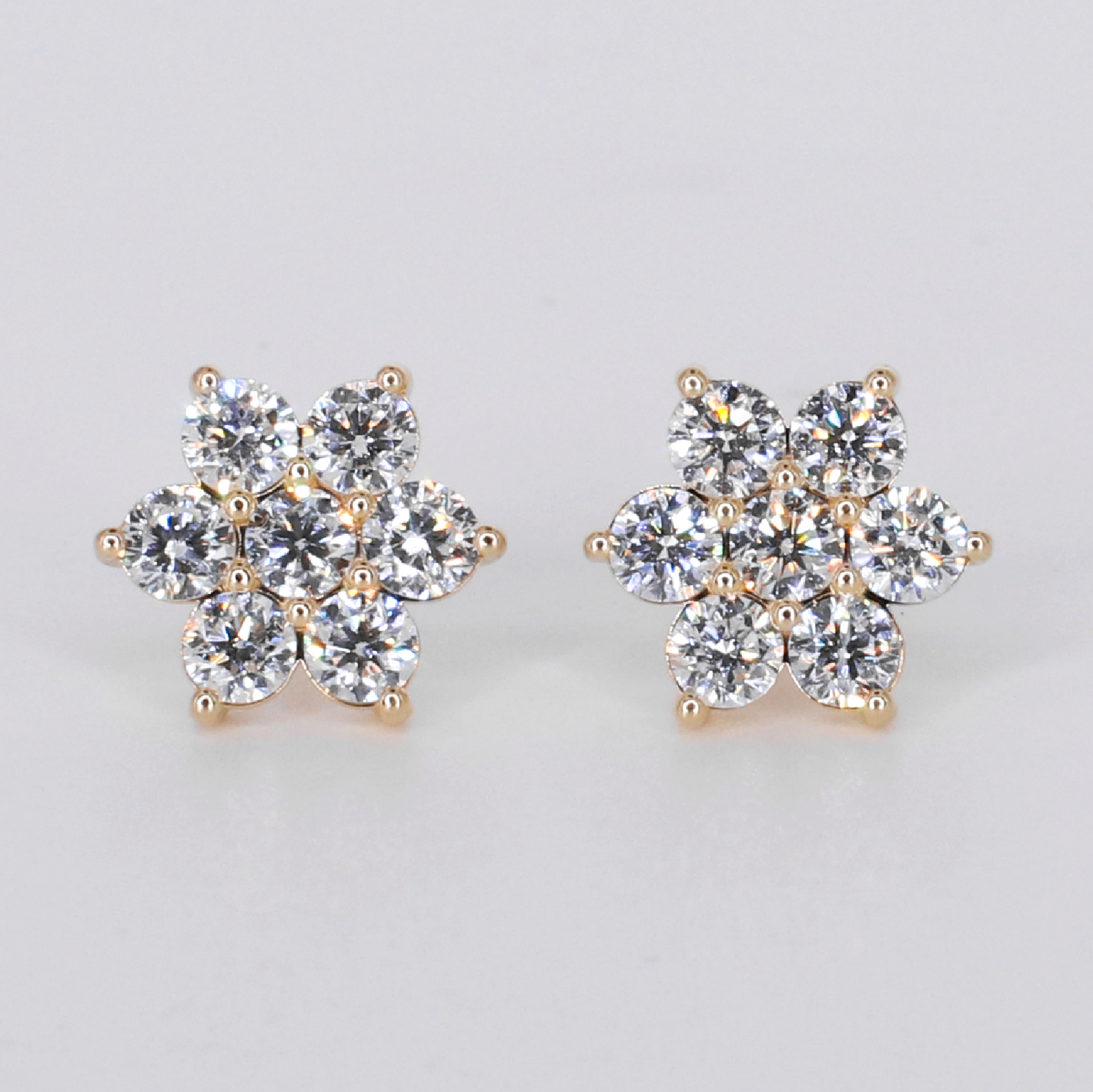 14k Solid Gold 14mm Lab Diamond Flower Earrings - 50332