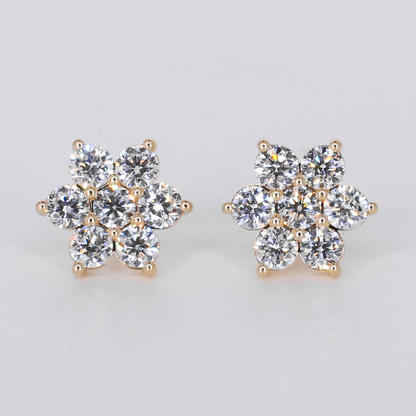 14k Solid Gold 14mm Lab Diamond Flower Earrings - 50332