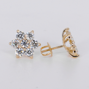 14k Solid Gold 14mm Lab Diamond Flower Earrings - 50332