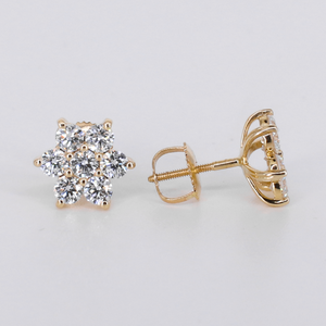 14k Solid Gold VVS Lab Diamond 9mm Flower Earrings - 50339