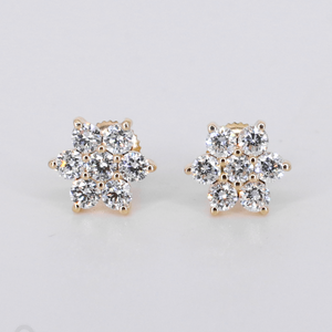 14k Solid Gold VVS Lab Diamond 9mm Flower Earrings - 50339