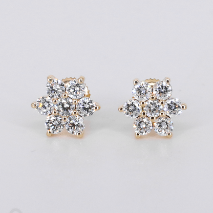 14k Solid Gold VVS Lab Diamond 8.8mm Flower Earrings - 50339