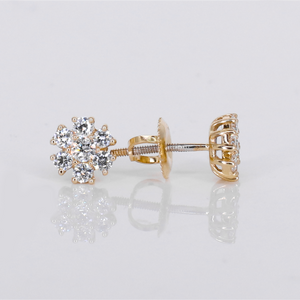 14k Solid Gold 7mm Lab Diamond Flower Earrings - 50308
