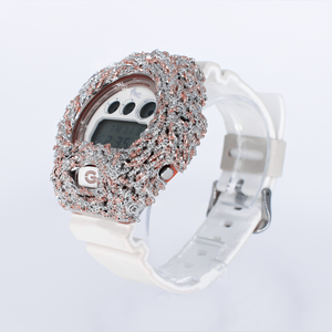 Diamond G-Shock DW-6900 Custom Glacier Bezel - White Band  - 40089