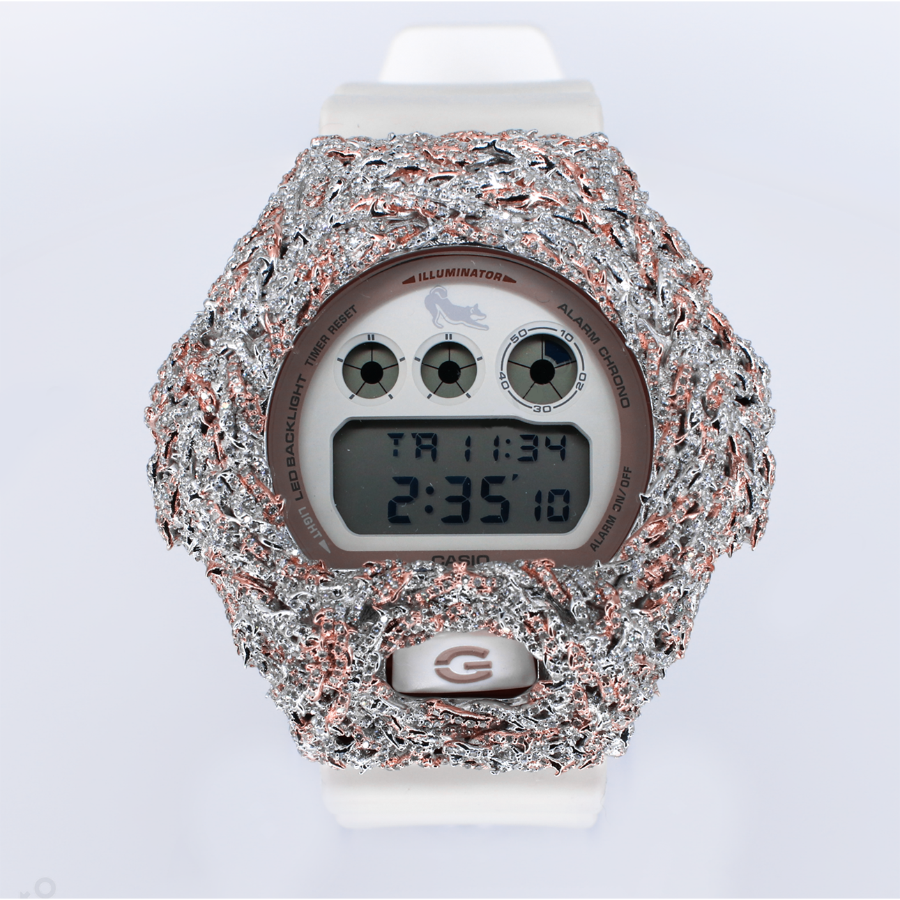 Diamond G-Shock DW-6900 Custom Glacier Bezel - White Band  - 40089