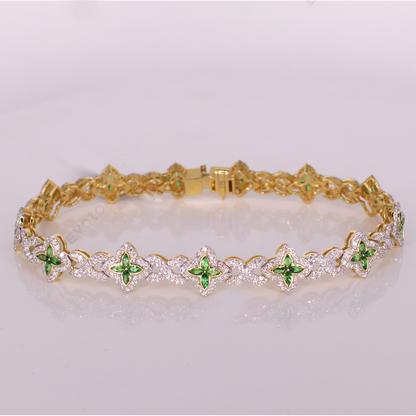 10k Gold Natural Diamond 10.5mm Clover Bracelet - 20221
