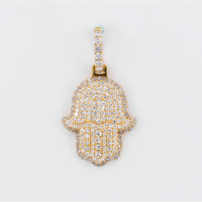 14k Solid Gold Diamond Hamsa Pendant - 60608