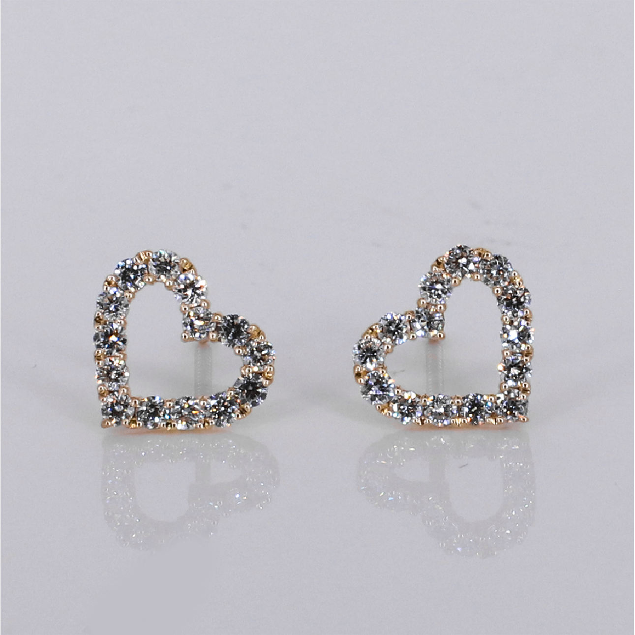 14k Solid Gold Lab Diamond Heart Earrings -50290