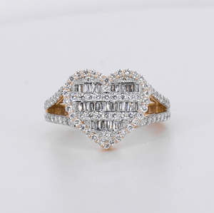 10k Solid Gold Baguette Diamond Heart Ring - 30380