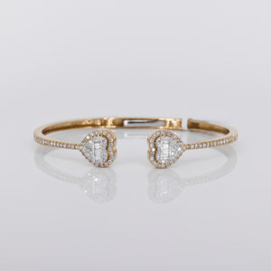 10k Solid Gold Diamond Heart Cuff Bangle - 20207