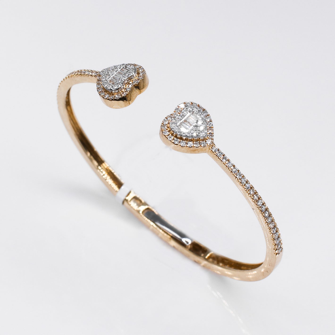 10k Solid Gold Diamond Heart Cuff Bangle - 20207