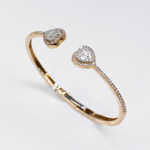 10k Solid Gold Diamond Heart Cuff Bangle - 20207
