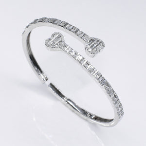 10k Solid Gold Baguette Diamond Heart Cuff Bangle - 20209