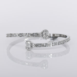 10k Solid Gold Baguette Diamond Heart Cuff Bangle - 20209