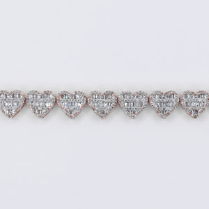 10k Solid Gold Diamond Baguette Cluster Hearts Bracelet - 20208