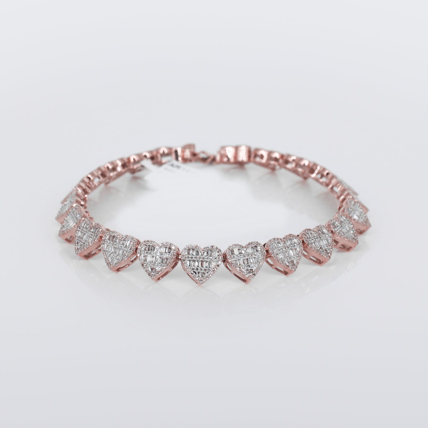 10k Solid Gold Diamond Baguette Cluster Hearts Bracelet - 20208