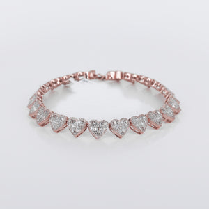 10k Solid Gold Diamond Baguette Cluster Hearts Bracelet - 20208