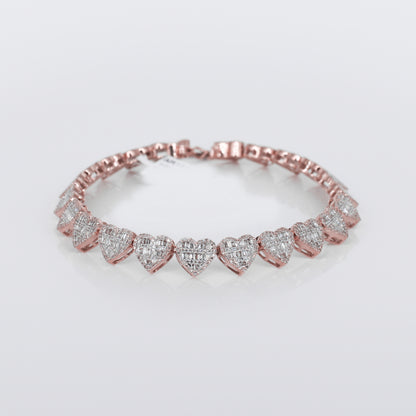 10k Solid Gold Diamond Baguette Cluster Hearts Bracelet - 20208