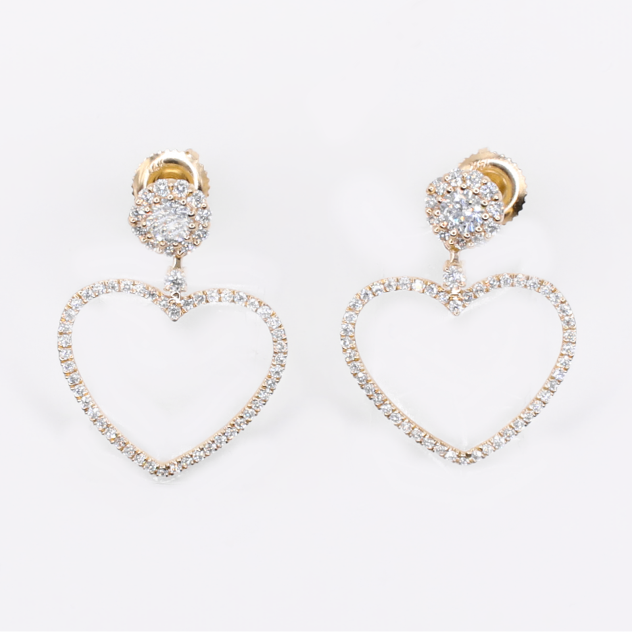 14k Solid Gold Lab Diamond Heart Hoop Earrings - 50294