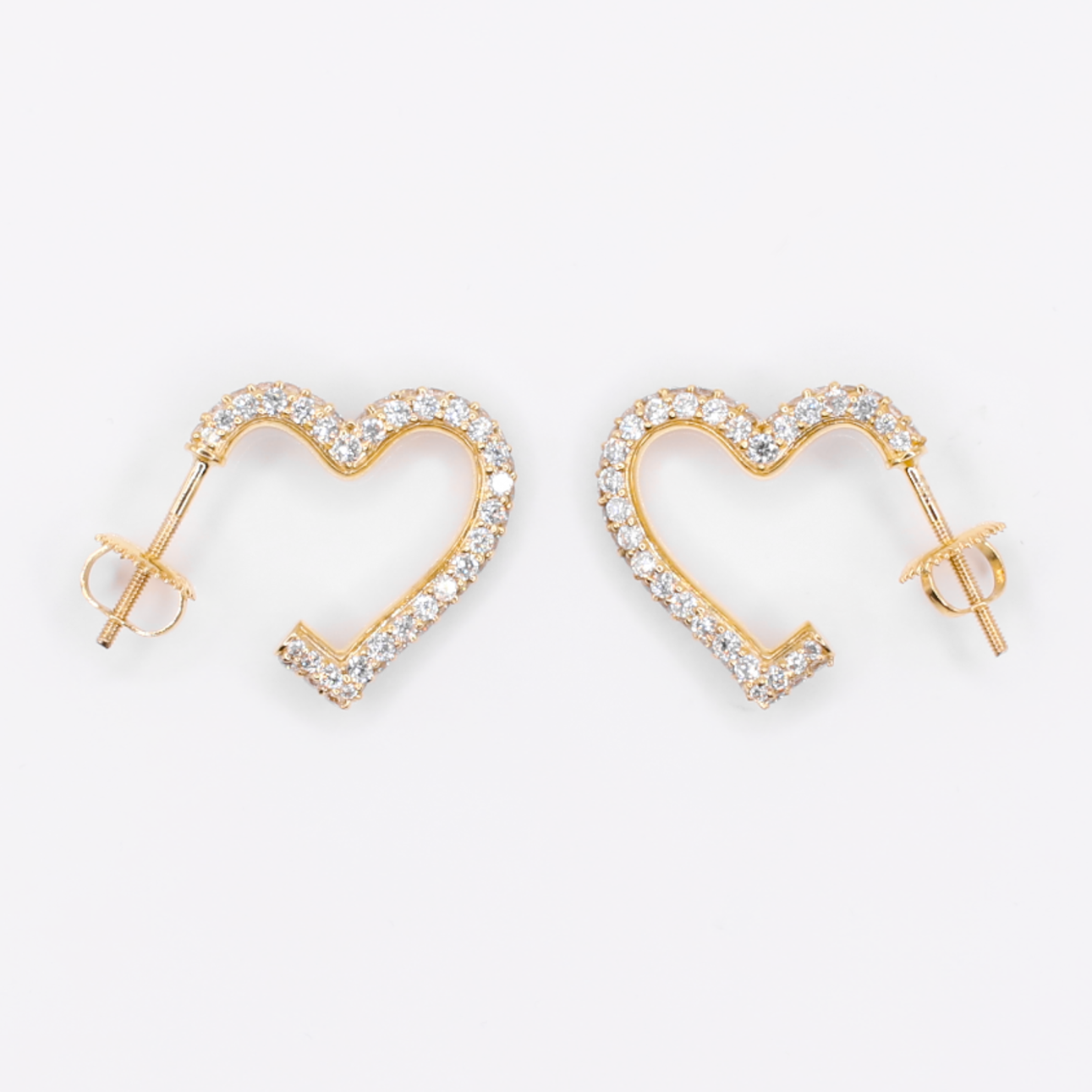 14k Solid Gold Diamond Heart Earrings - 50295