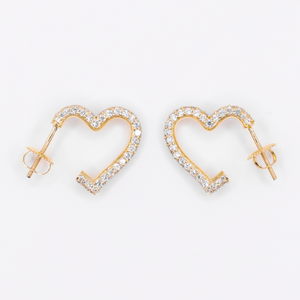 14k Solid Gold Diamond Heart Earrings - 50295