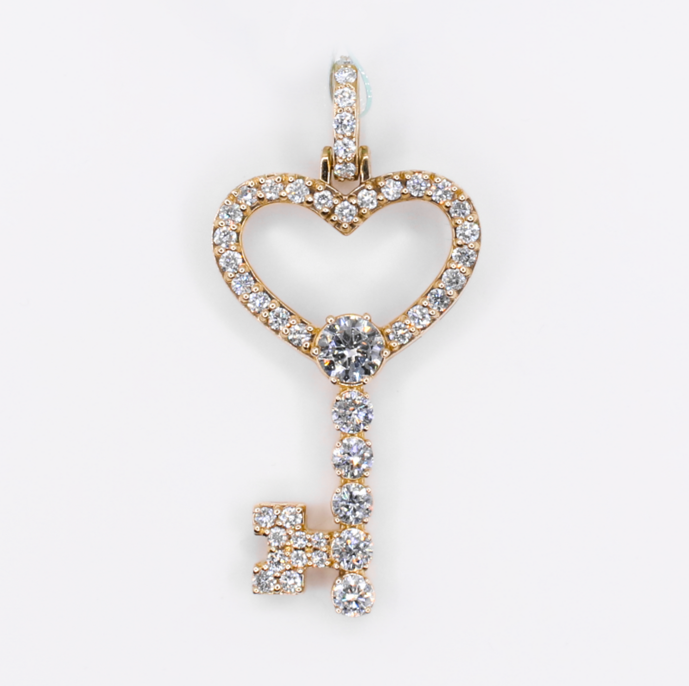 10k Solid Yellow Gold Lab Diamond Heart Key Pendant - 60562
