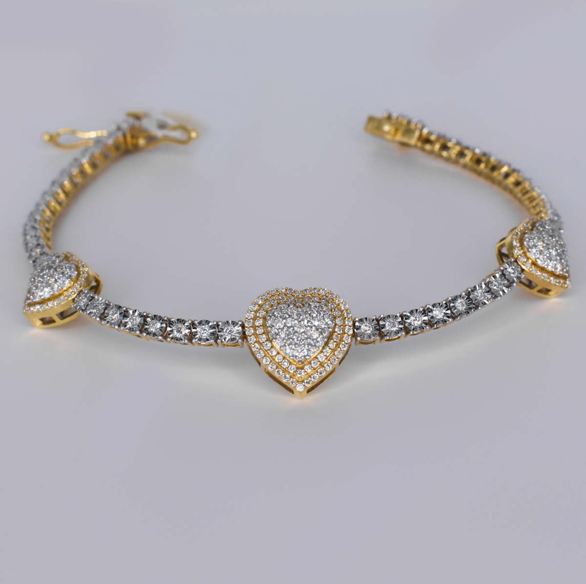 10k Gold Diamond Heart Tennis Bracelet - 20244