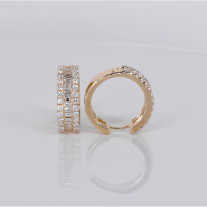 14k Solid Gold Baguette Diamond 17mm Hoop Earrings - 50305